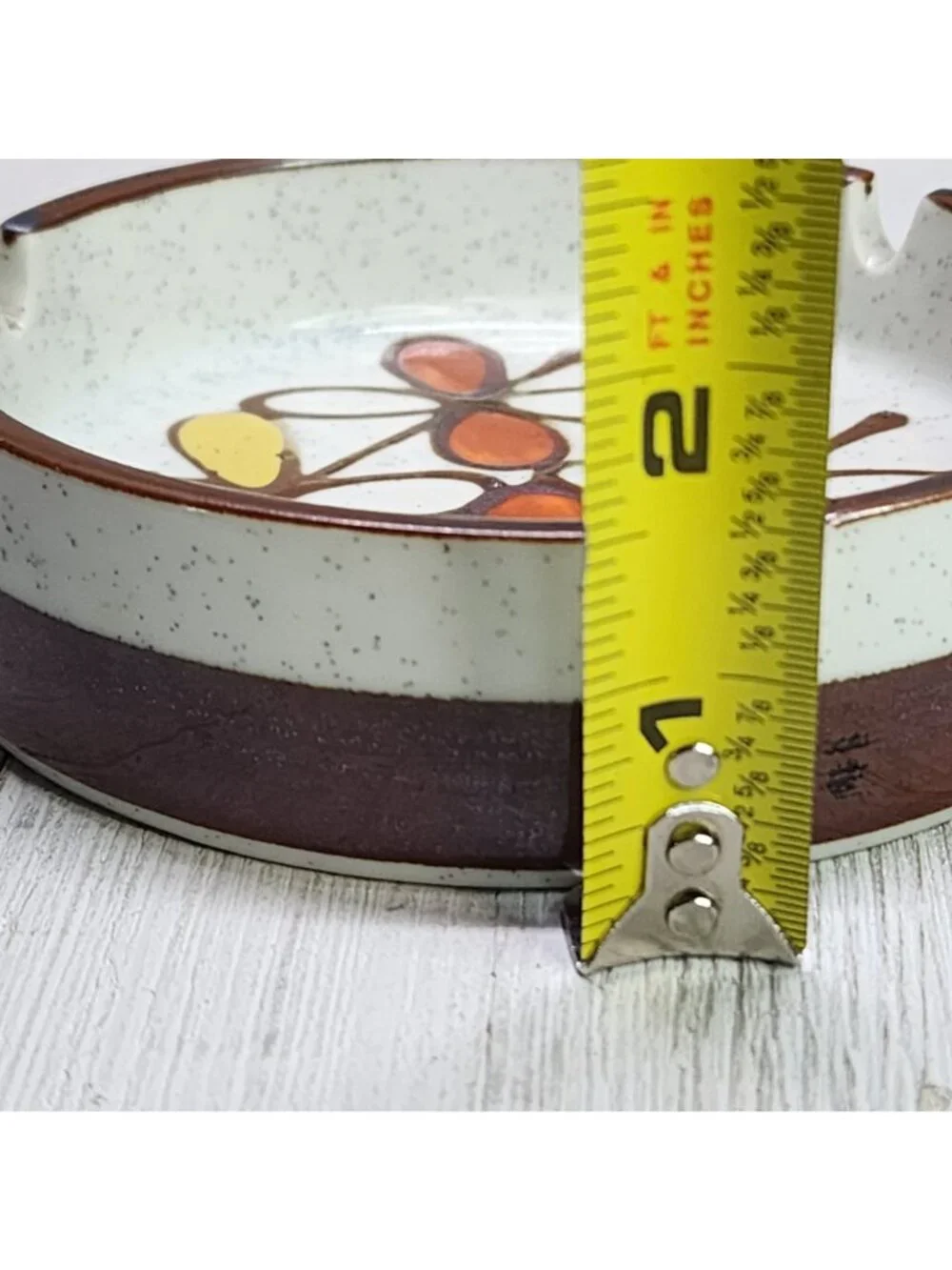 Vtg MCM Stoneware Ceramic Round Ashtray Art Pottery Floral Design 5